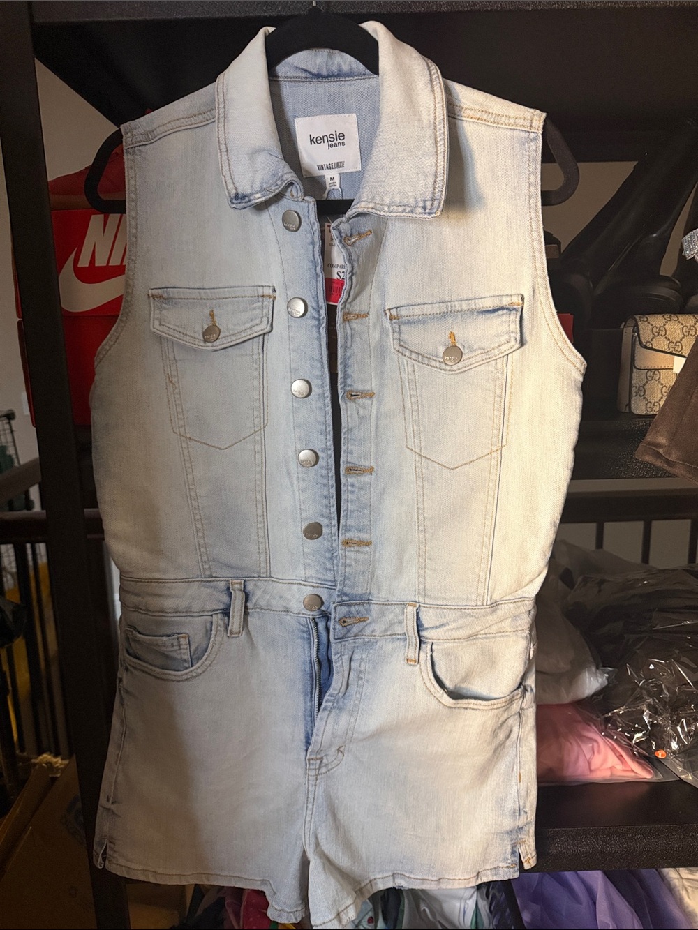 Kensie Faded Light Blue Denim Sleeveless Romper